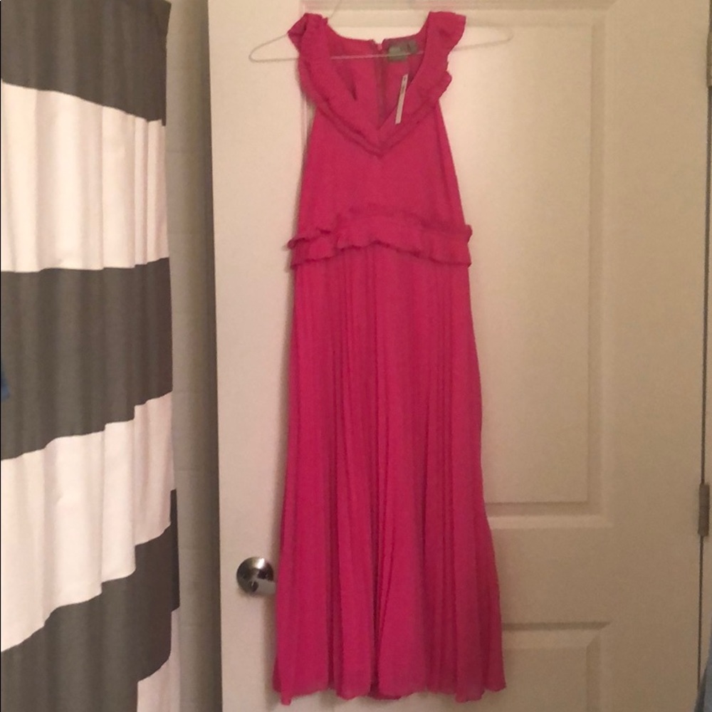 ASOS bright pink midi ruffle dress